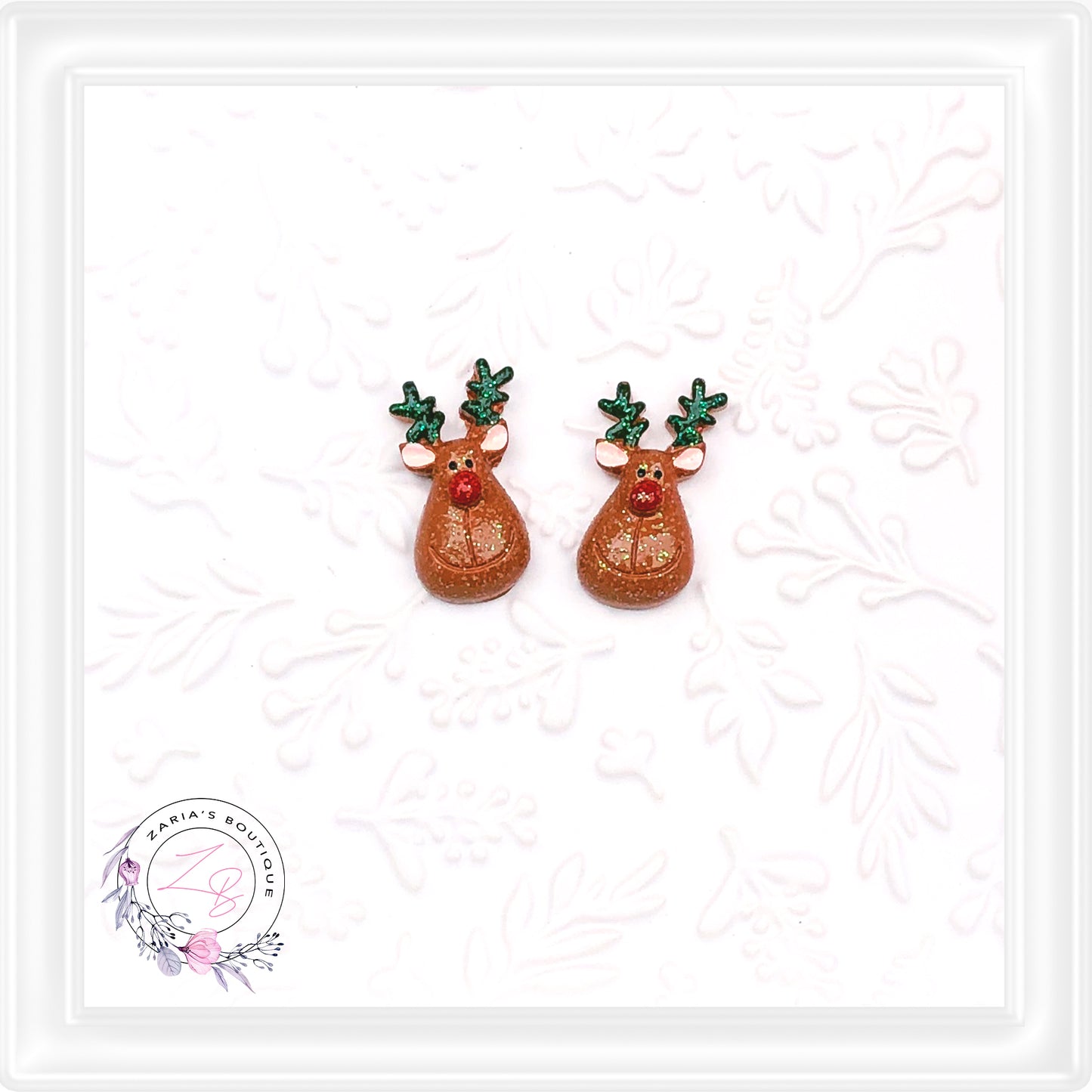 ⋅ RUDOLPH ⋅ Glittery Flatback Resin Embellishments ⋅ Per Pair ⋅