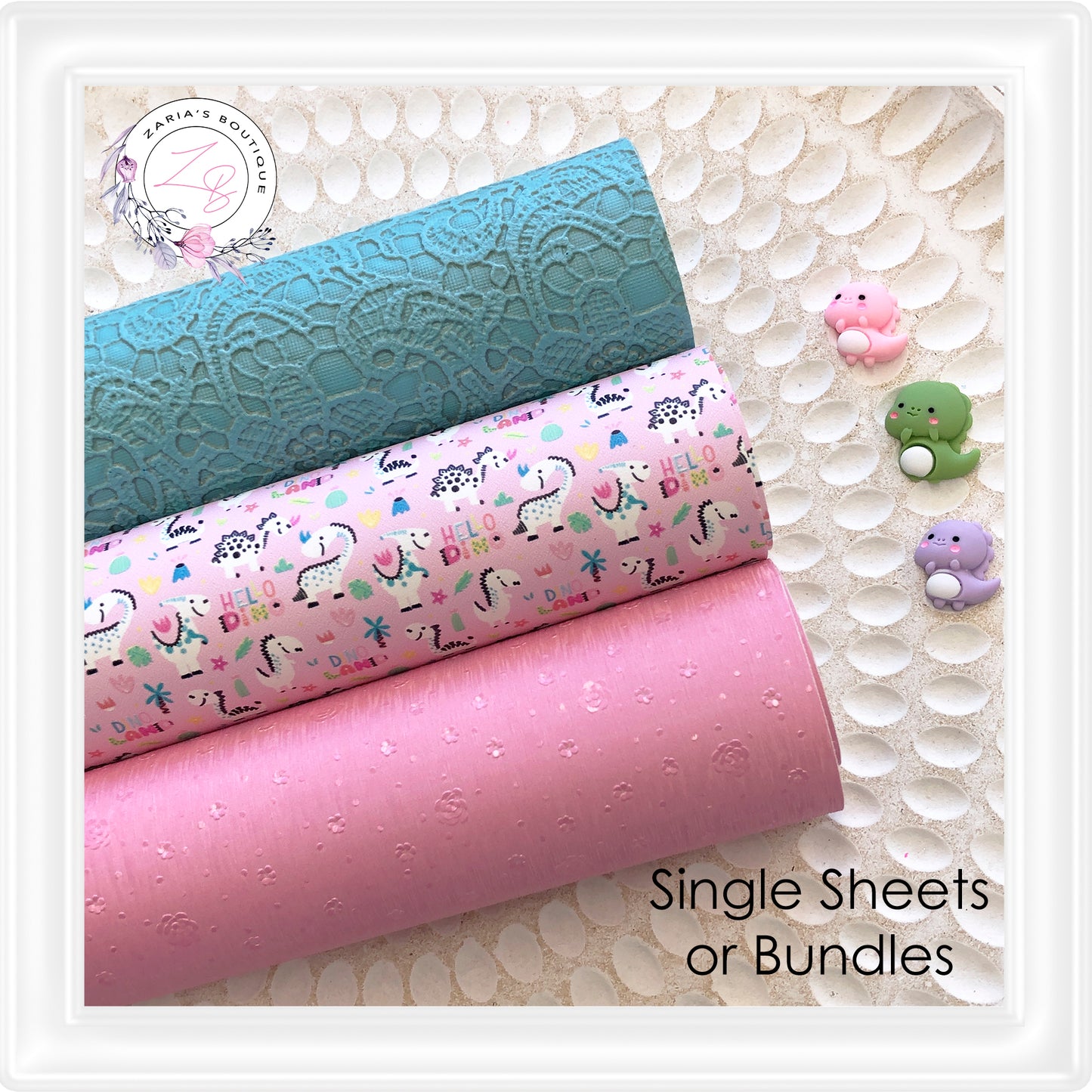 ⋅ Dinosaur Party ⋅ Vegan Faux Leather & Glitter 3 Piece Bundle OR Single Sheets ⋅
