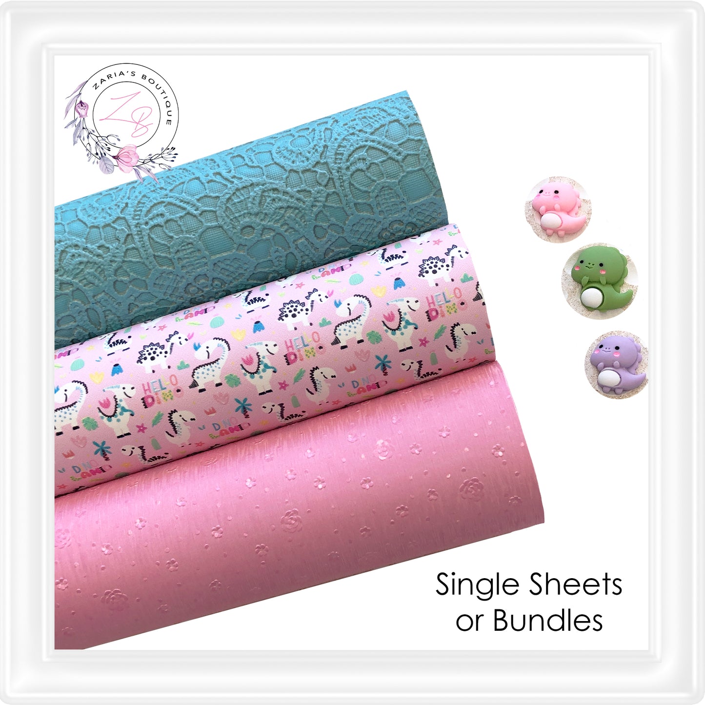 ⋅ Dinosaur Party ⋅ Vegan Faux Leather & Glitter 3 Piece Bundle OR Single Sheets ⋅