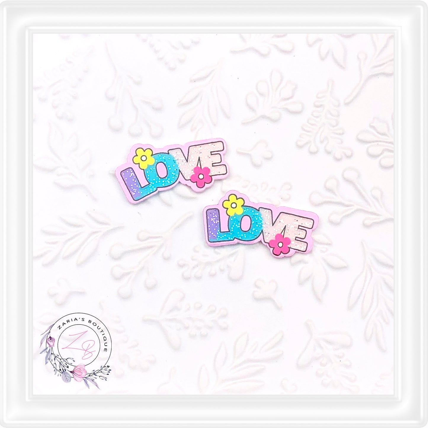 ⋅ LOVE ⋅ Flatback Resin Embellishments ⋅ Per Pair ⋅