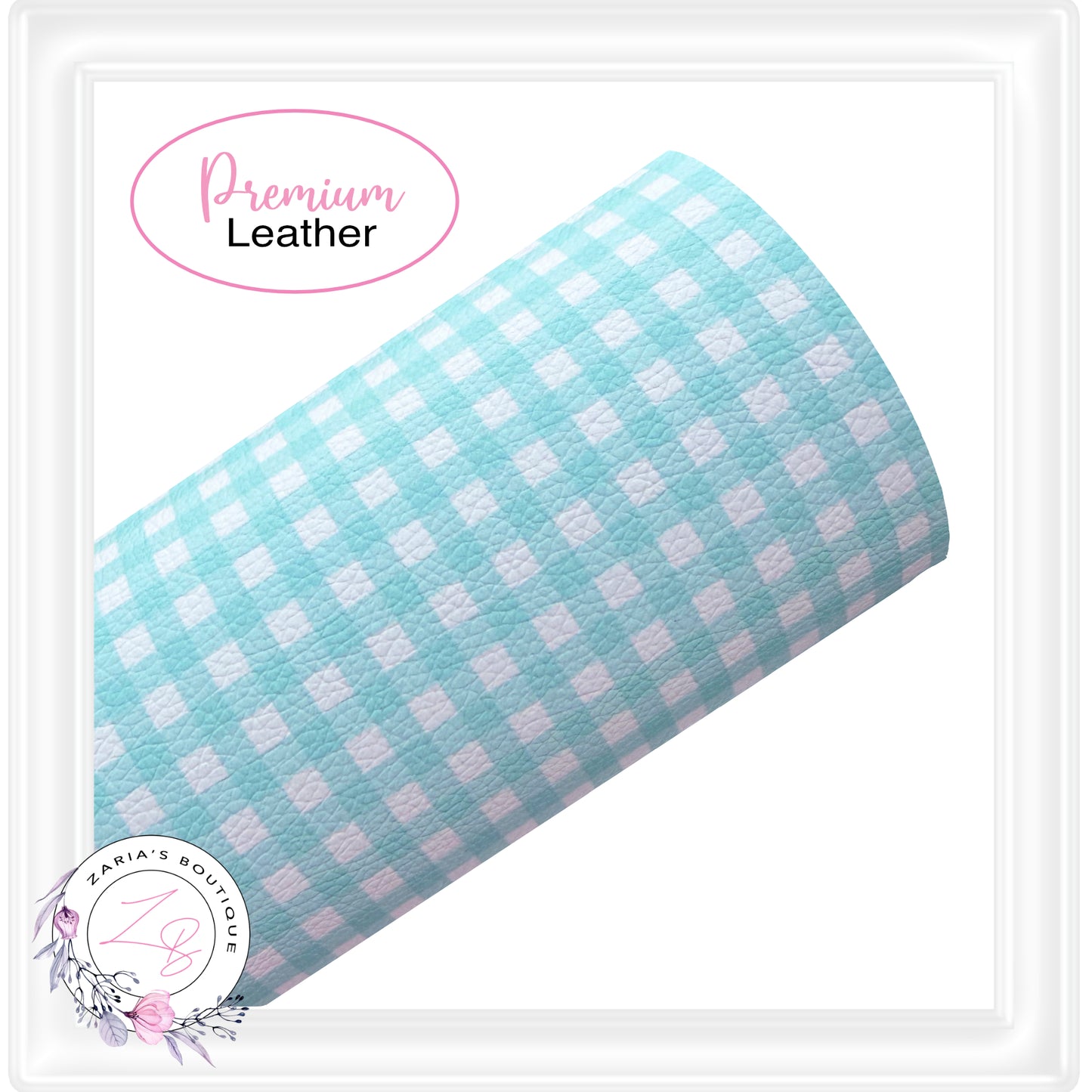 ⋅ Aqua & White Gingham Check ⋅ Vegan Faux Leather