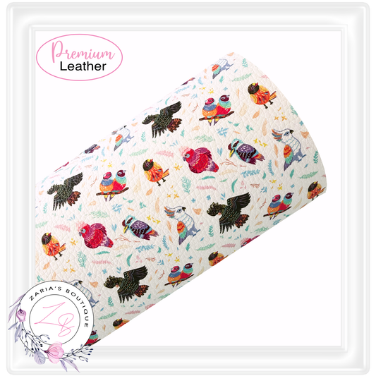 â‹… Aussie Birds â‹…Â White â‹…Â Premium Printed Litchi Vegan Faux Leather