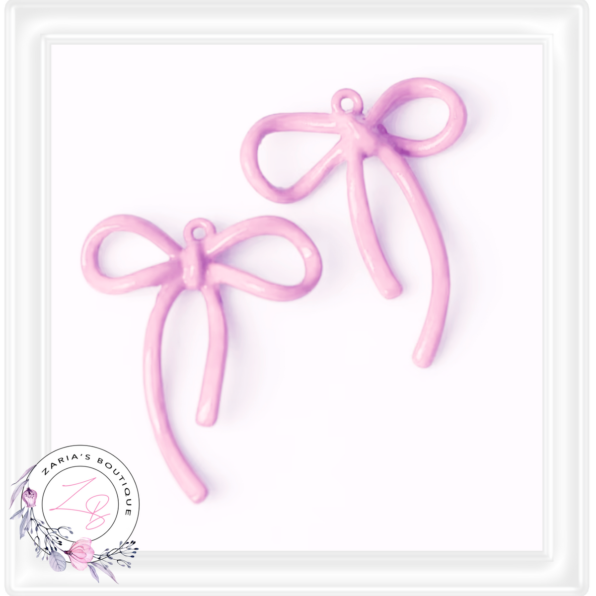 ⋅ Pink Ribbon Bows ⋅ Jewellery Earring Charms Craft Embellishments ⋅ Per Pair ⋅