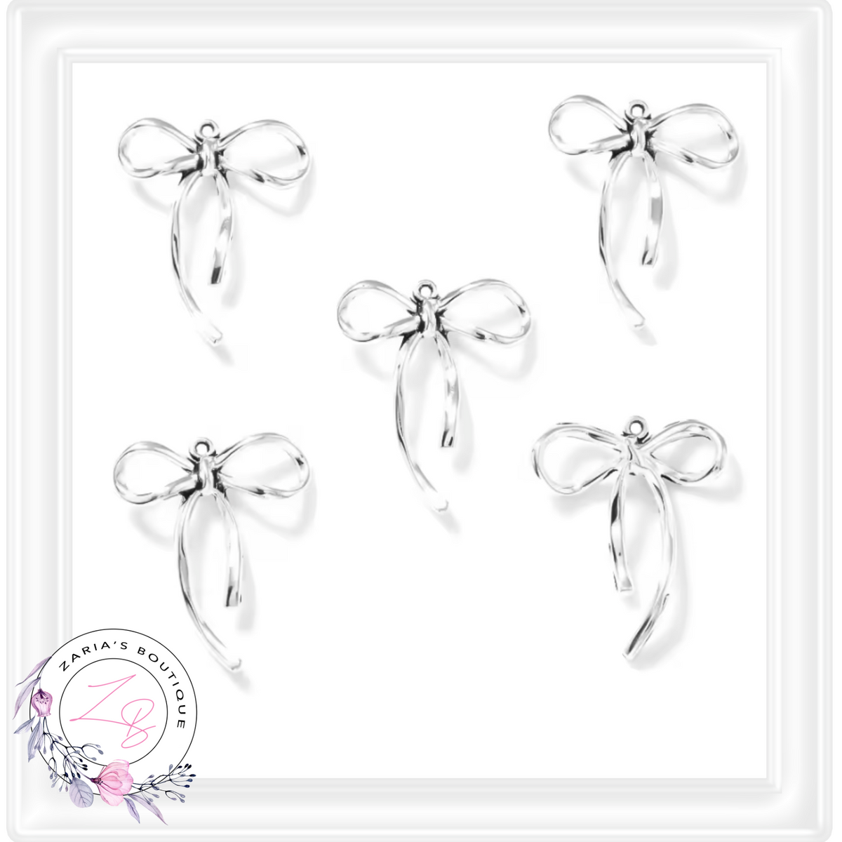 ⋅ Silver Ribbon Bows ⋅ Jewellery Earring Charms Craft Embellishments ⋅ Per Pair ⋅