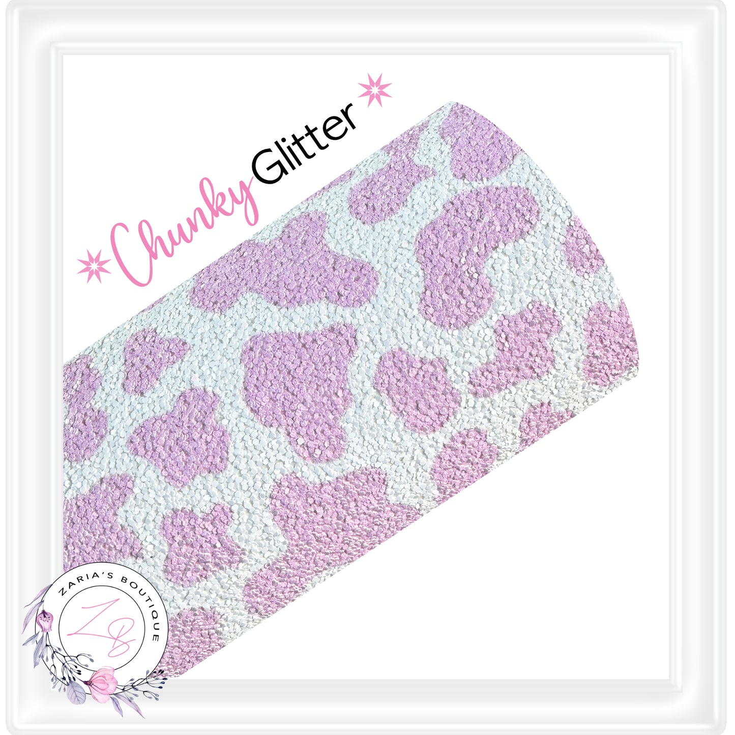⋅ PATTERNED CHUNKY GLITTER ⋅ Pink & White Cow Hide ⋅