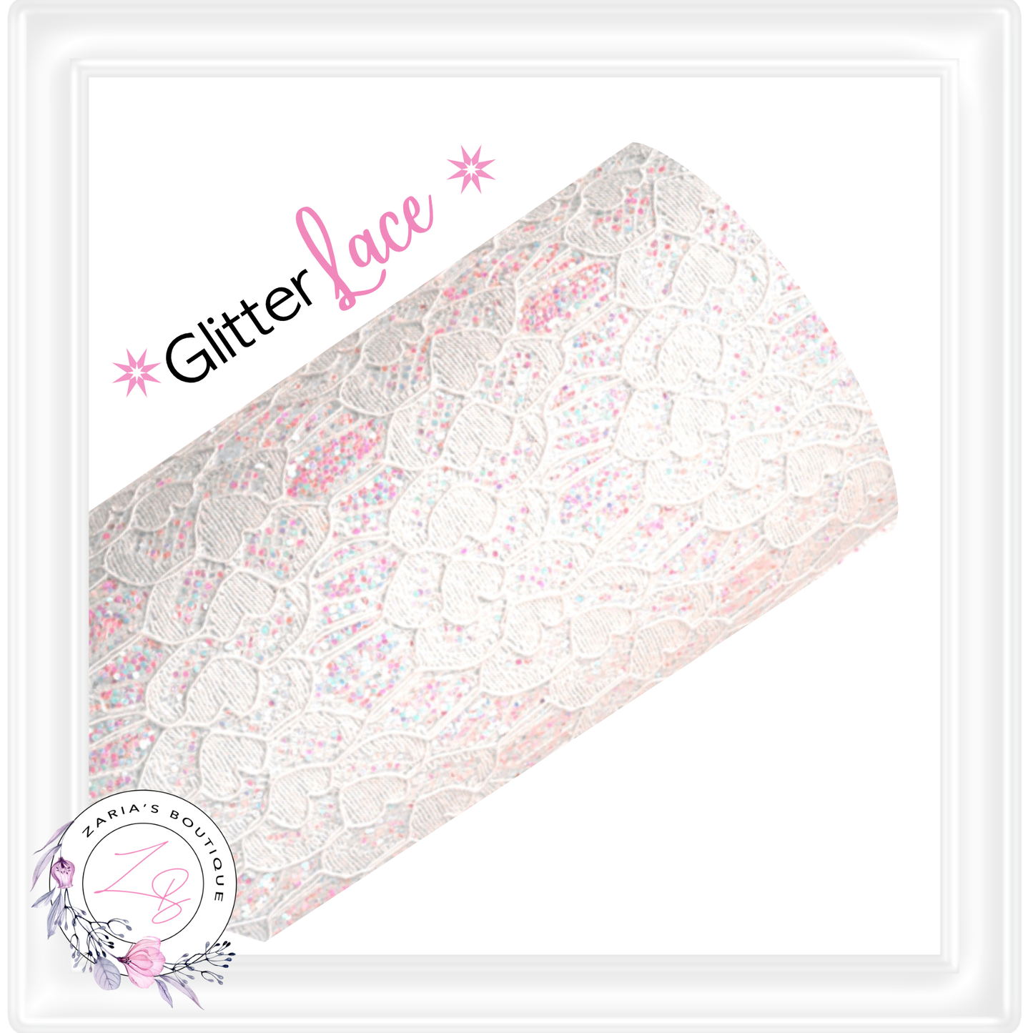 ⋅ GLITTER LACE ⋅ White AB Faux Leather Craft Fabric