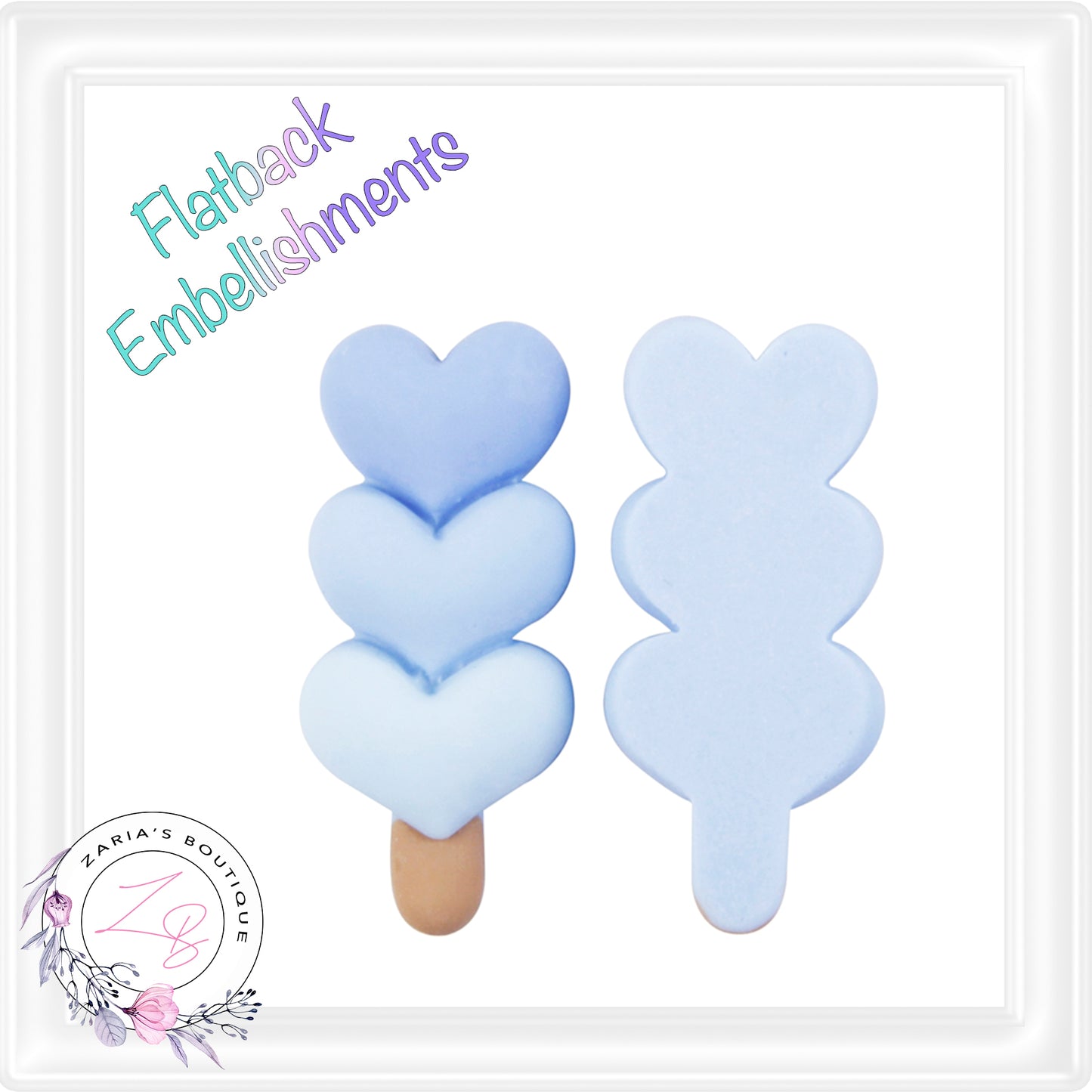 • Heart Popsicles • Flat Back Cabochon Resin Craft Embellishments • Set of 2 •