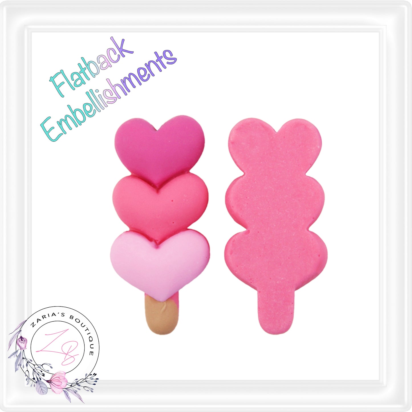• Heart Popsicles • Flat Back Cabochon Resin Craft Embellishments • Set of 2 •
