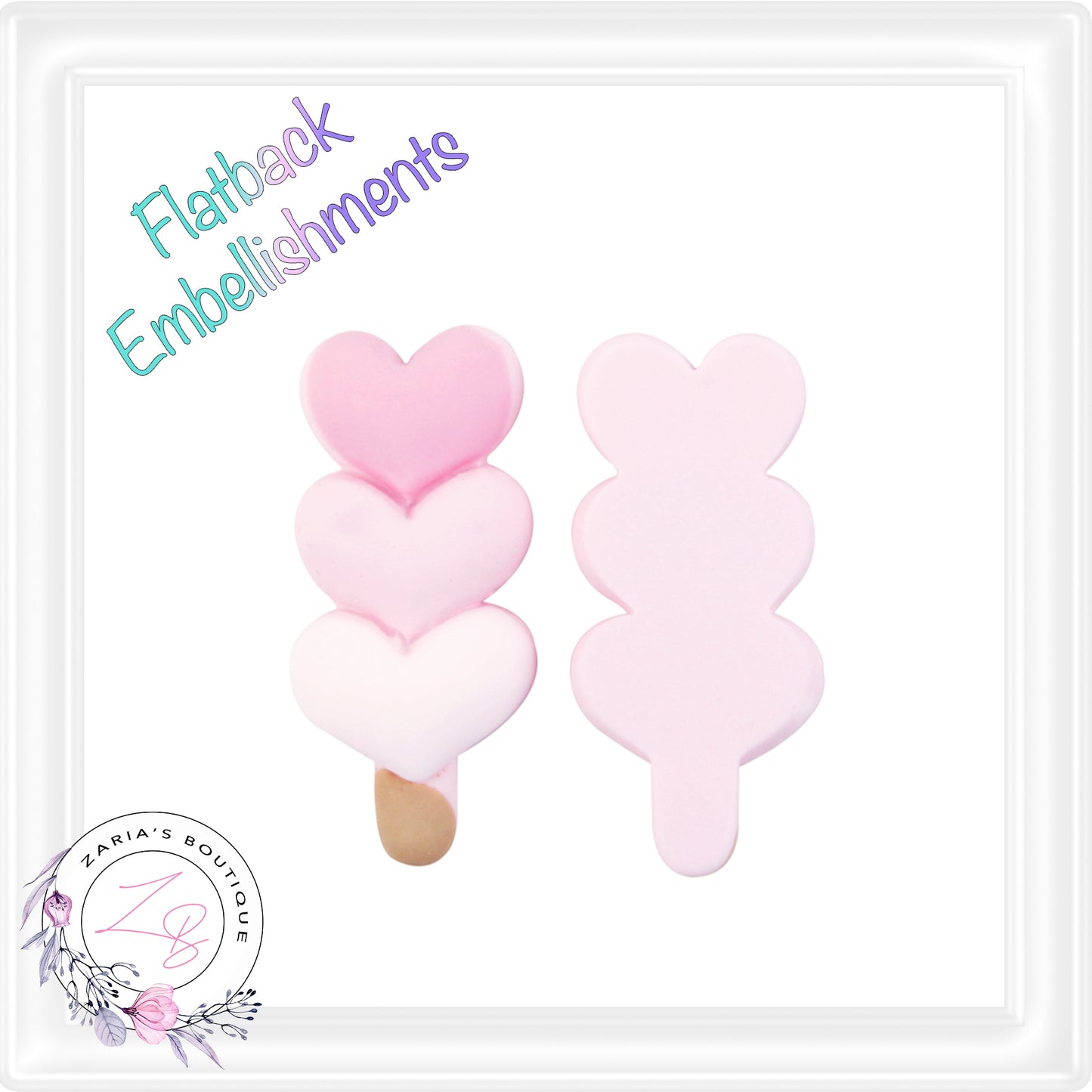 • Heart Popsicles • Flat Back Cabochon Resin Craft Embellishments • Set of 2 •