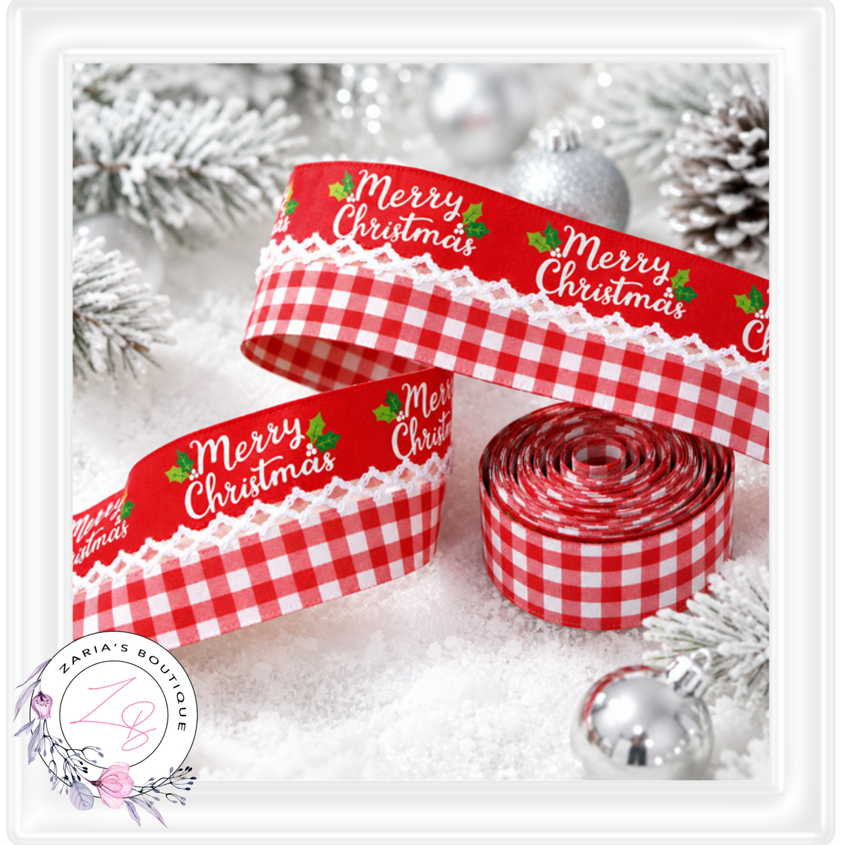 ⋅ RIBBON ⋅ 32mm Satin Scallop Stitch ⋅ Merry Christmas ⋅ 1 Yard 90cm ⋅