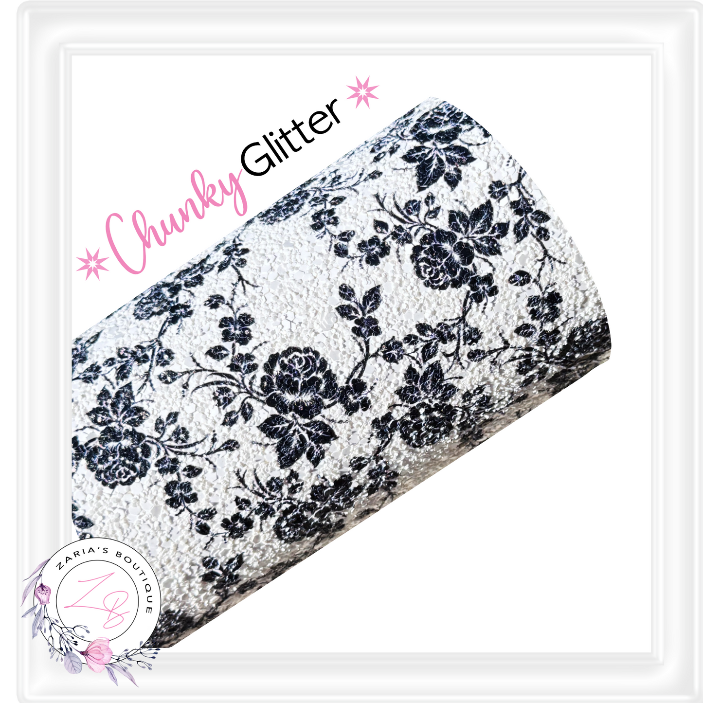 ⋅ PATTERNED CHUNKY GLITTER ⋅ Black & White Roses ⋅