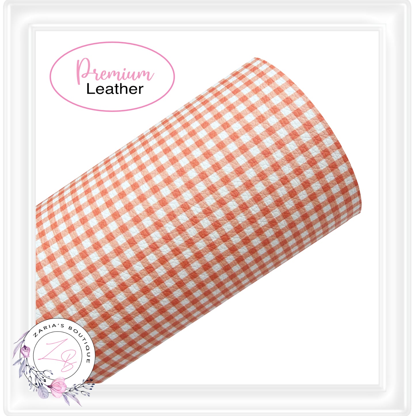 ⋅ Orange & White Gingham Check ⋅ Vegan Faux Leather