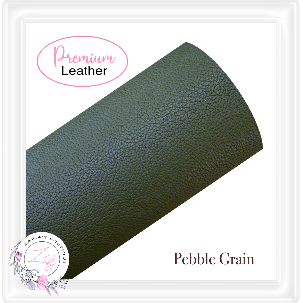⋅ Solid Colour Faux Leather ⋅ Pebble Grain ⋅ Khaki Green ⋅