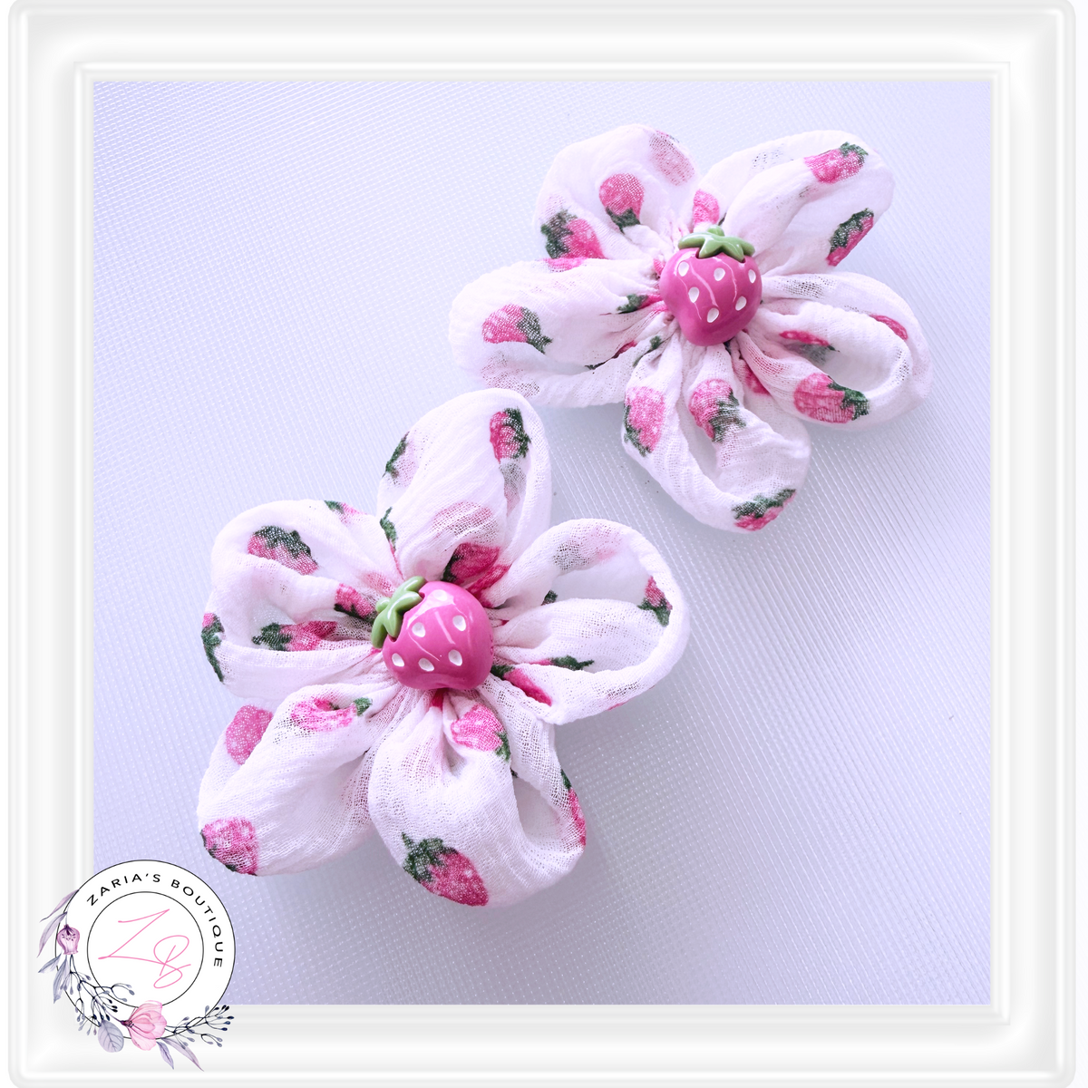 ⋅ Pink Strawberry Chiffon Flowers ⋅ Hair Accessory Embellishments ⋅