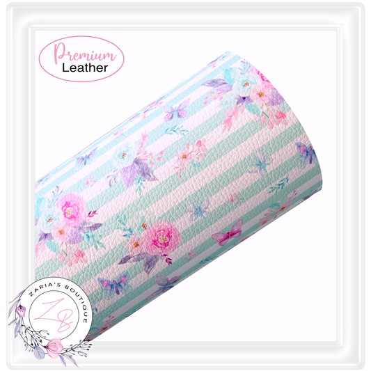 Custom Sweet Butterfly Floral Stripe Vegan Faux Leather Designer Multi-Pack or Single Sheets