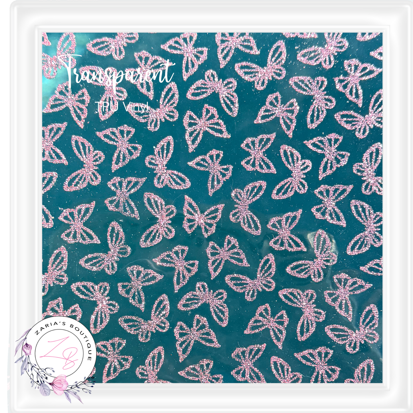 ⋅ Transparent TPU Clear Vinyl Sheets ⋅ Pink Glitter Butterflies ⋅