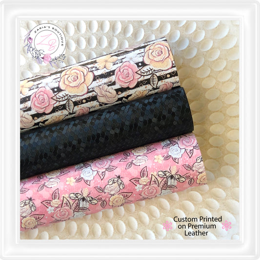 ⋅ Floral Hives ⋅ Vegan Faux Leather 3 Piece Bundle OR Single Sheets ⋅
