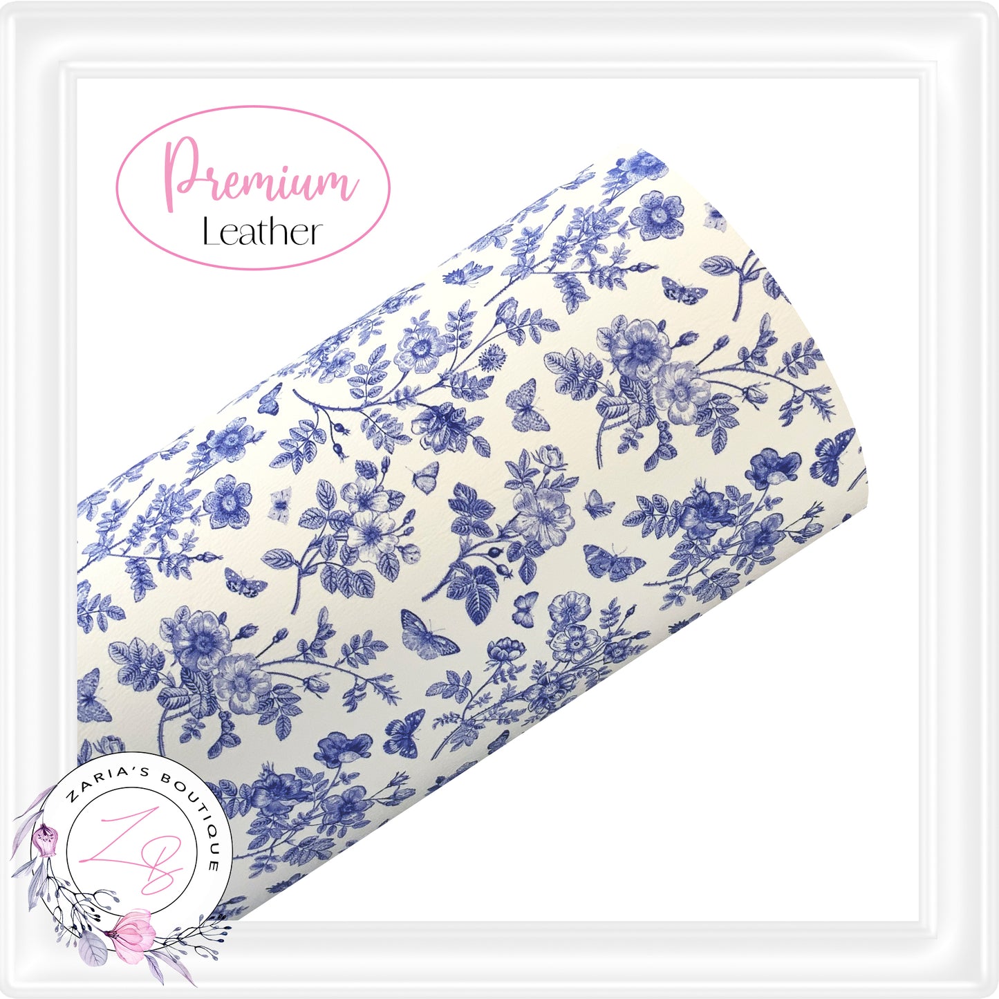 ⋅ Blue Toile Floral ⋅ Premium Vegan Faux Leather ⋅