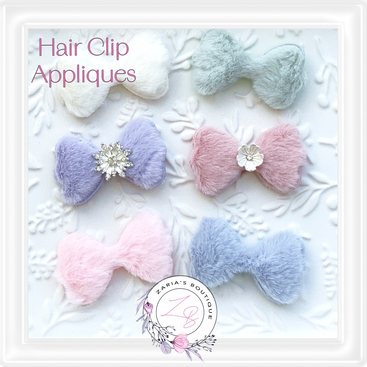 • Furry Bow Appliques • 6 Colours •