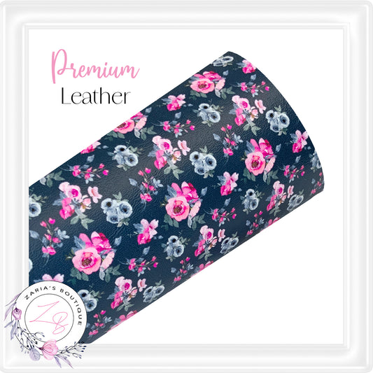 ⋅ Alaina Floral ⋅ Pink Roses on Navy ⋅ Premium Faux Leather & Hair Clips ⋅