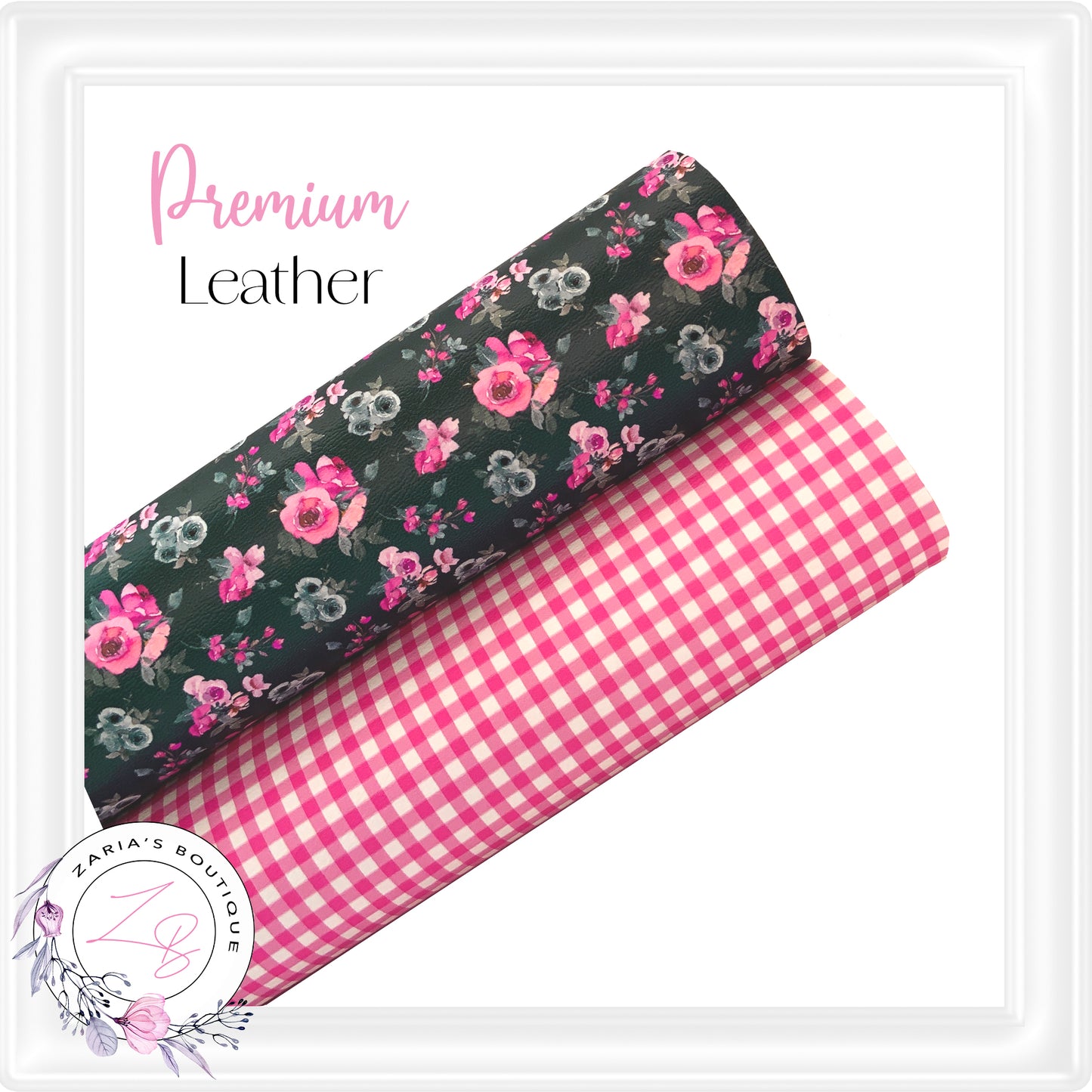 ⋅ Alaina Floral ⋅ Pink Roses on Navy ⋅ Premium Faux Leather & Hair Clips ⋅