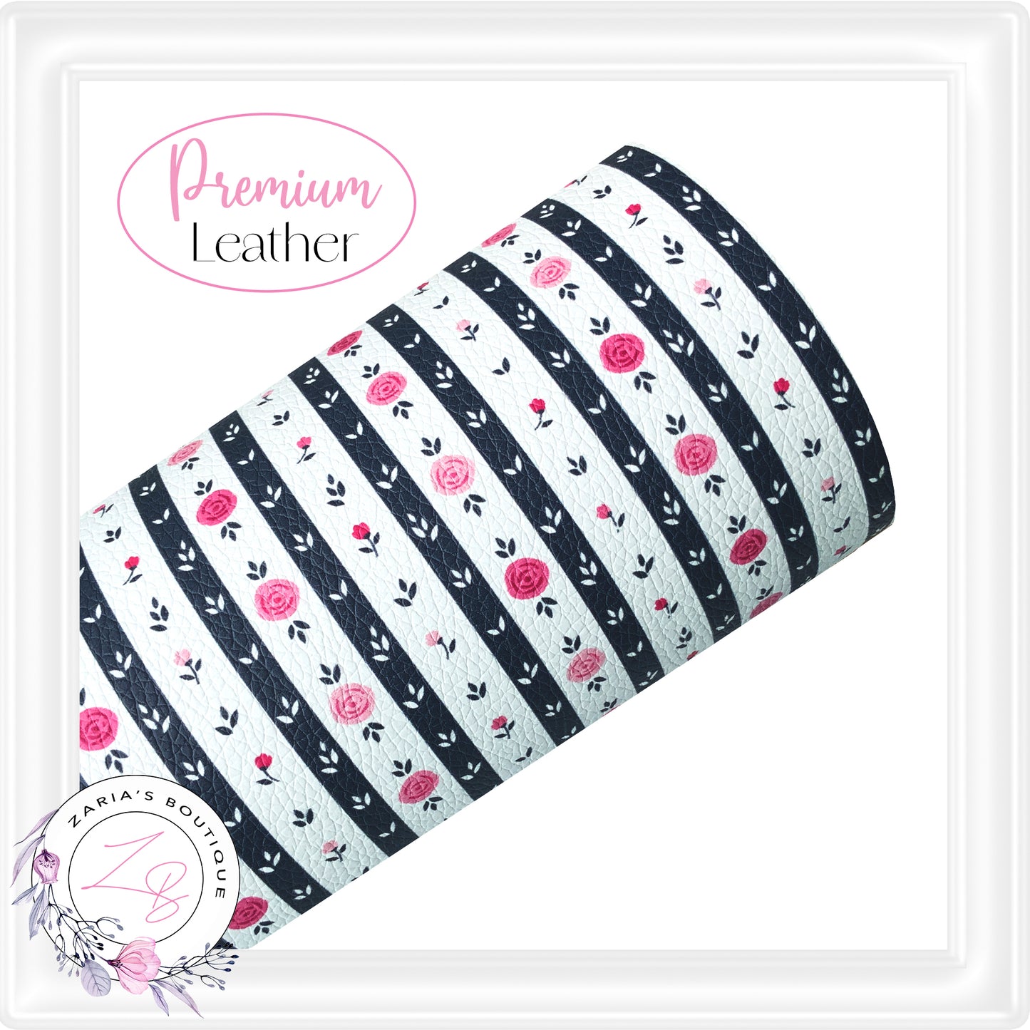 ⋅ Rose Ticking Stripe Floral ⋅ Premium Custom Printed Vegan Faux Leather