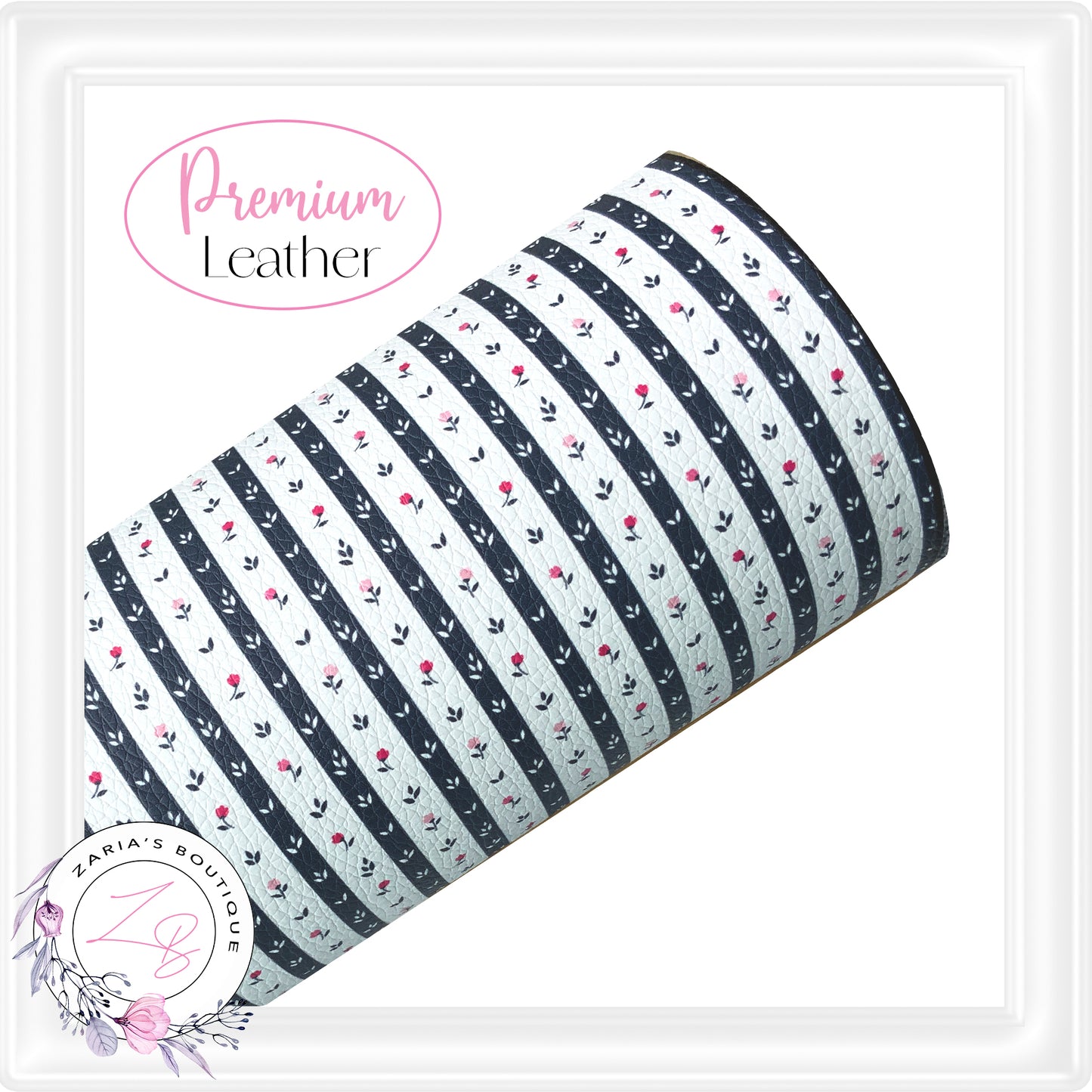 ⋅ Rose Ticking Stripe Floral ⋅ Premium Custom Printed Vegan Faux Leather