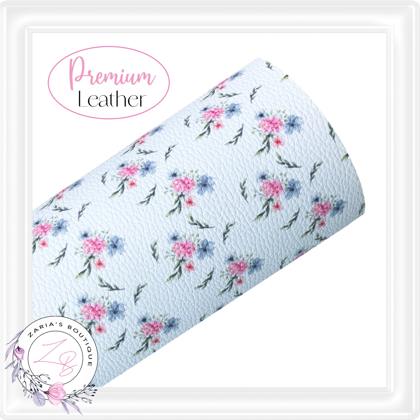 ⋅ Charlotte ⋅ Pink Blue Floral ⋅ Premium Faux Leather ⋅