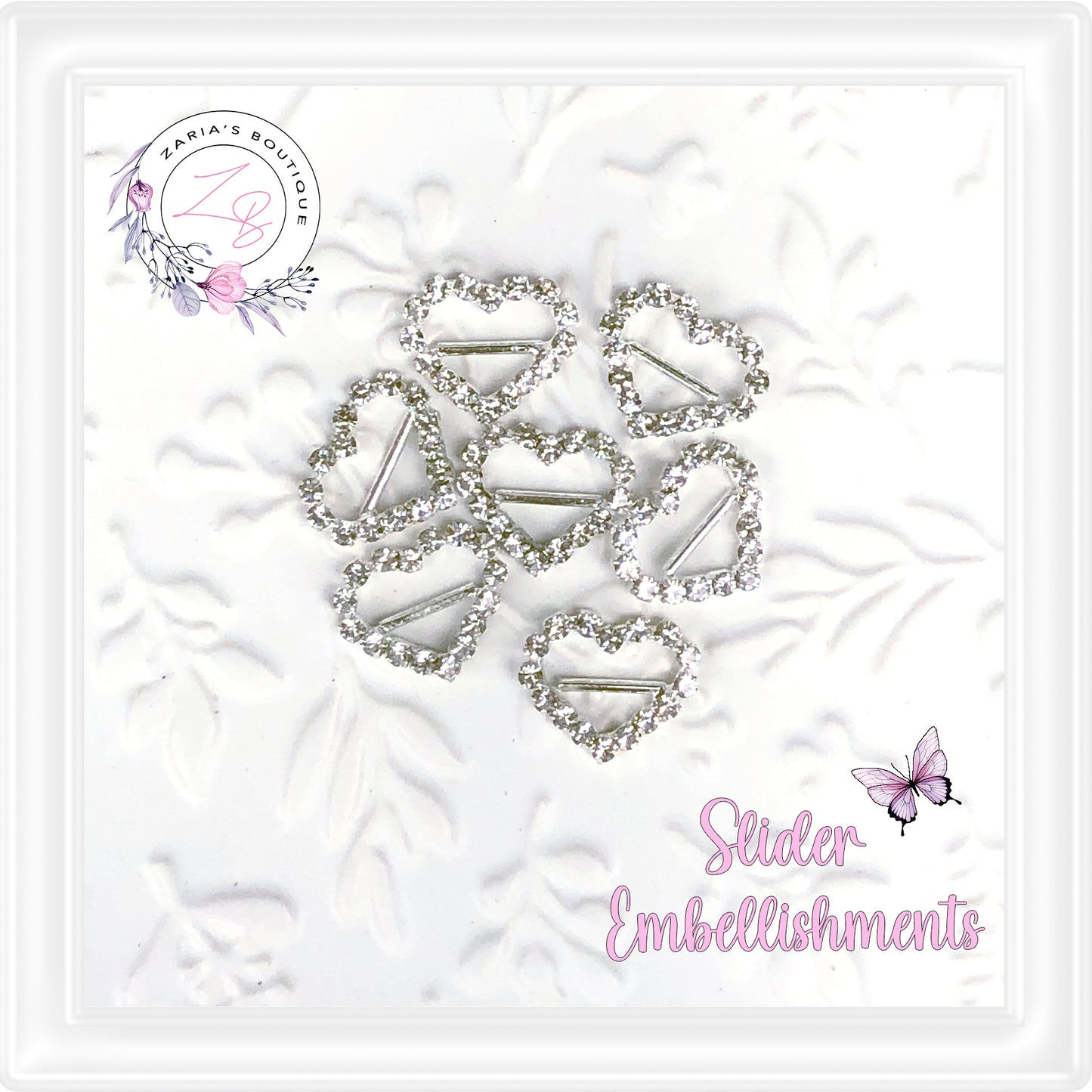 ⋅ Buckle Sliders ⋅ Flatback Heart Crystal Embellishments ⋅ Set of 2 ⋅