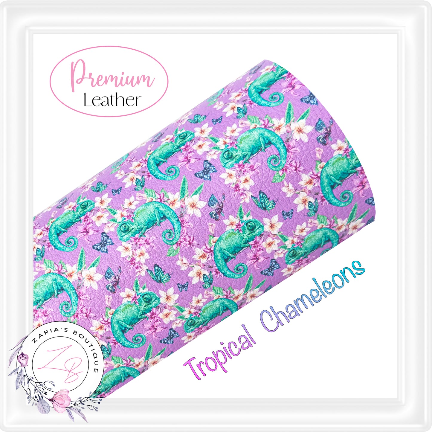⋅ Tropical Chameleons ⋅ Custom Printed Premium Vegan Faux Leather ⋅ 2 Colours ⋅