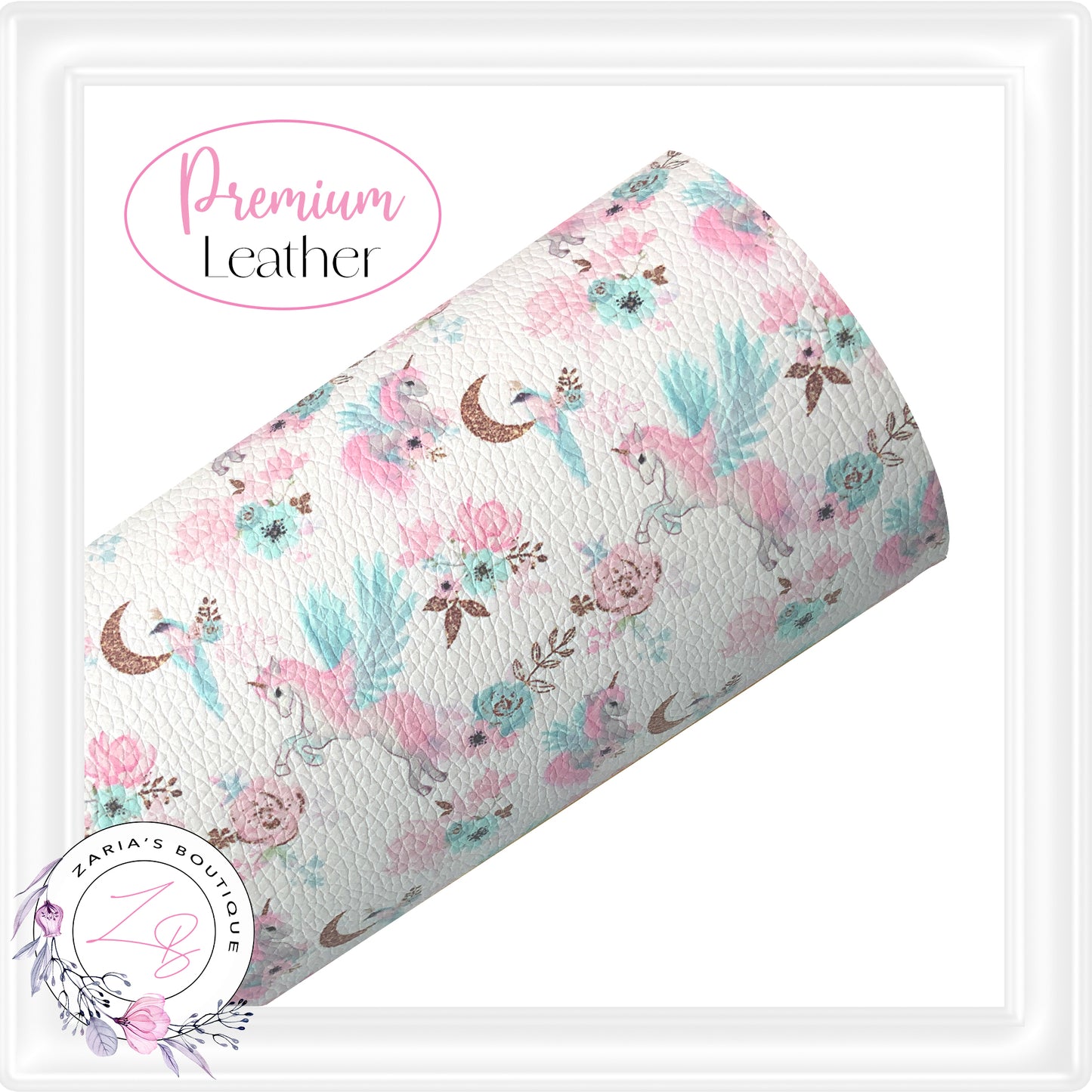 Pink Unicorn Floral Premium Faux Leather