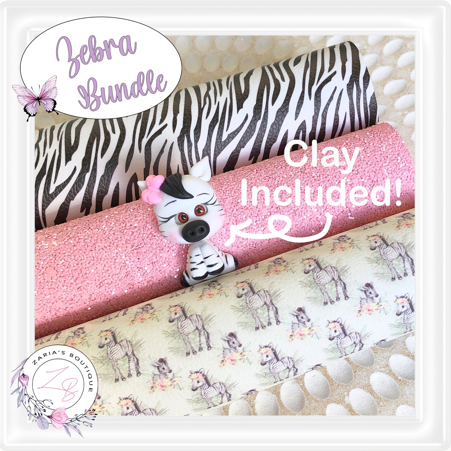 ⋅ Zebra Clay Bundle ⋅ Leather Glitter & Clay 4 Piece Bundle OR Single Sheets ⋅