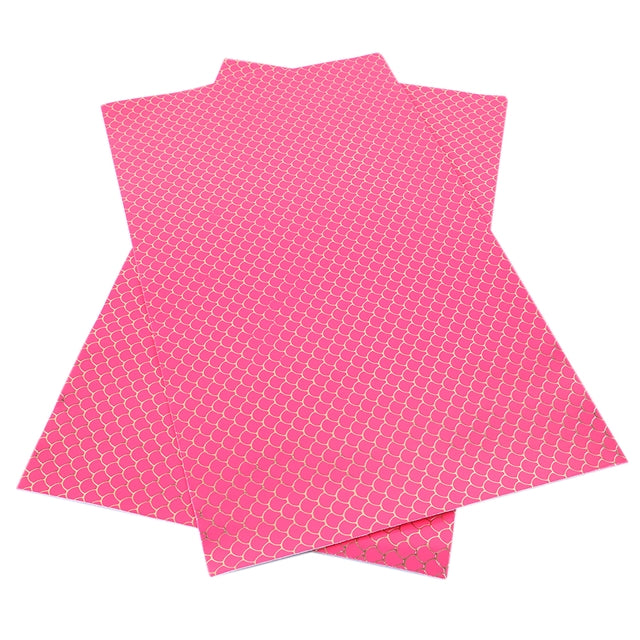 Pink Embossed Mermaid Fish Scales ~ Vegan Faux Leather
