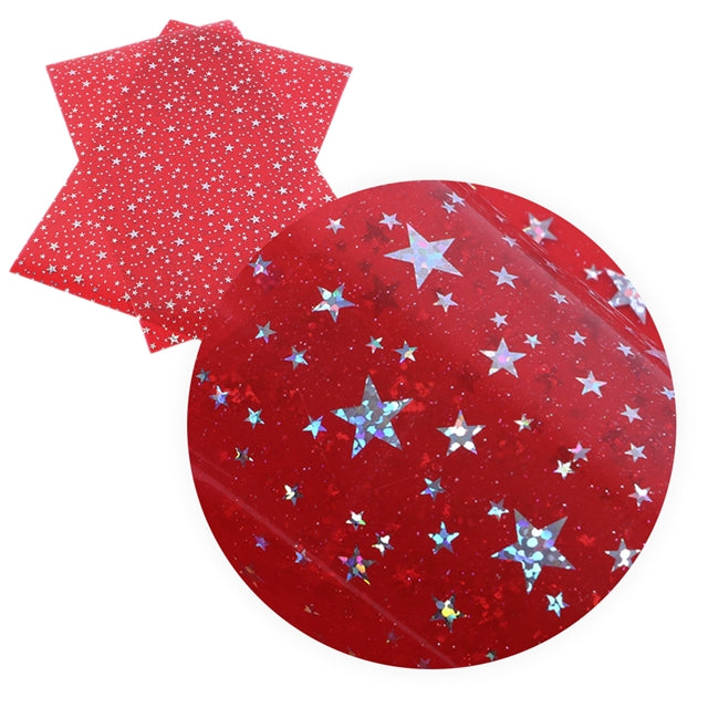 SALE Transparent Hologram Stars ~ Red & Silver ~ Bow Making ~ Craft Fabric Sheets