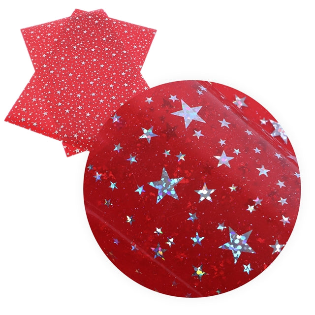 Transparent Hologram Stars ~ Red & Silver ~ Bow Making ~ Craft Fabric Sheets