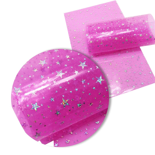 SALE Transparent Hologram Stars ~ Hot Pink & Silver ~ Bow Making ~ Craft Fabric Sheets