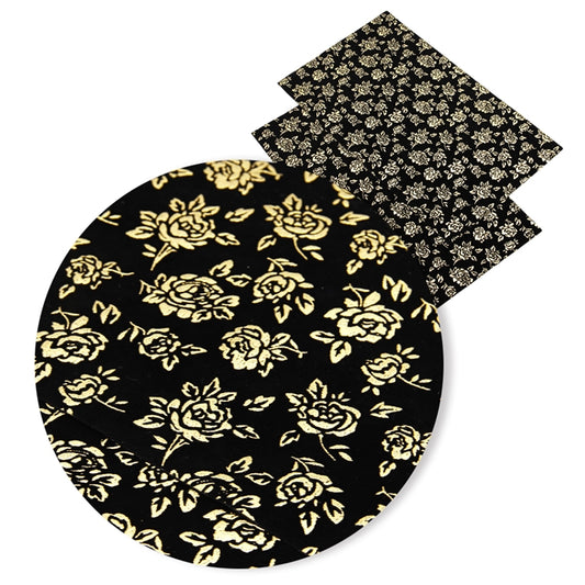 Metallic Gold Rose on Black Flocked Velvet