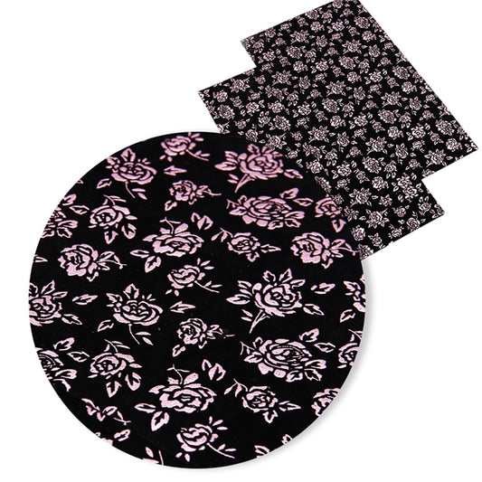 Metallic Pink Rose on Black Flocked Velvet