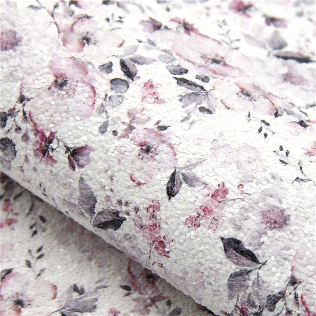 Magnolia Chunky Glitter Floral ~ Pink Grey White ~ 1.15mm