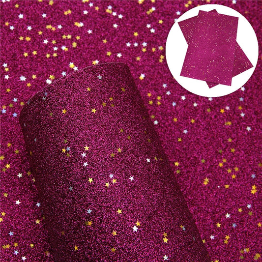 Starry Night Collection Fine Glitter ~ Cerise Pink ~ Silver & Gold Star Encrusted Christmas Craft Sheets
