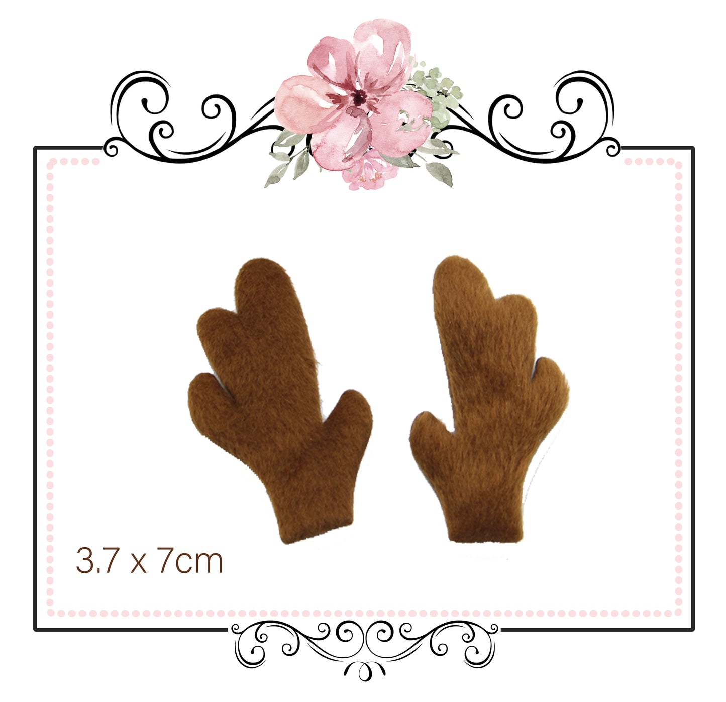 Reindeer Antlers ~ Brown Fur ~ Christmas Embellishment x 2