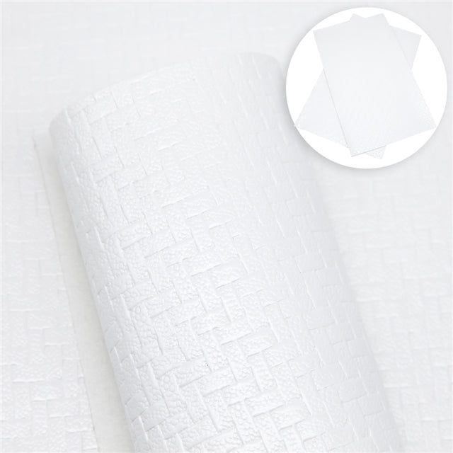 SALE Basket Weave • White • Textured Vegan Faux Leather • 0.84mm