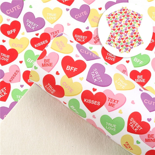 SALE Conversation Hearts ~ Smooth Valentine Candy Lolly Faux Leather Fabric Leatherette