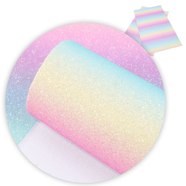 Pastel Rainbow ~ FINE GLITTER ~ Pink Purple Blue Green Yellow Faux Bow Leather