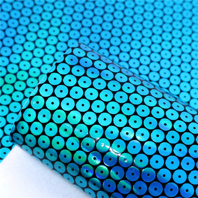 SALE Blue Holo Sequins ~ Smooth Glossy Faux Leather