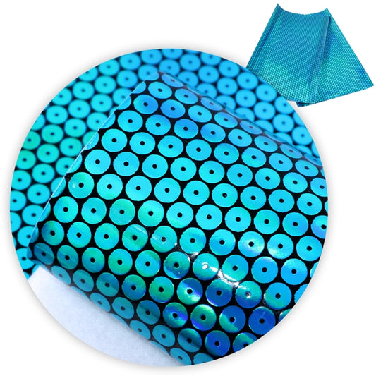 SALE Blue Holo Sequins ~ Smooth Glossy Faux Leather