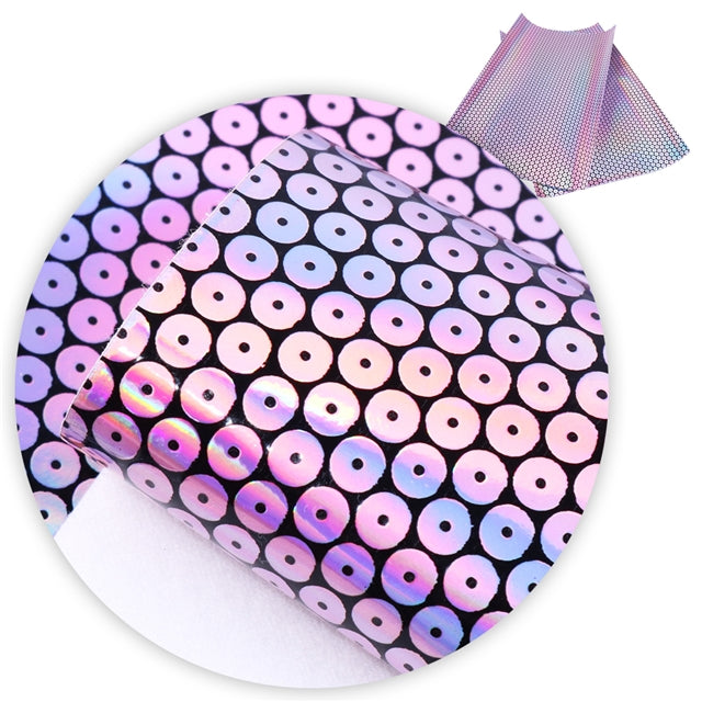 Pink Holo Sequins ~ Smooth Glossy Faux Leather