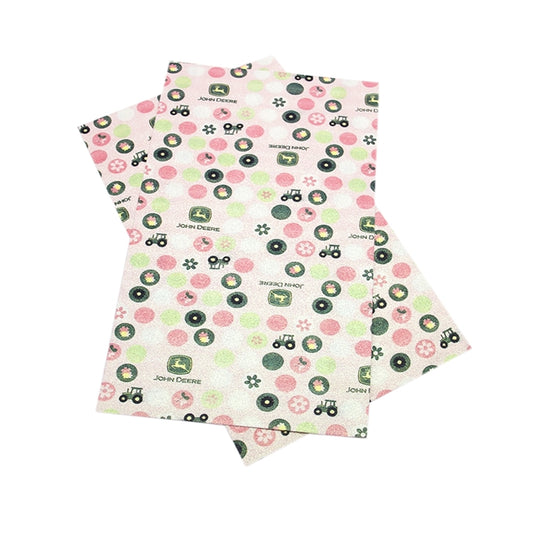 Down On The Farm ~ Tractor ~ John Deere ~ Pink & Green Fine Glitter