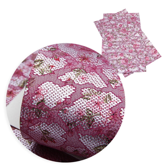 SALE Vintage Rose Deep Pink Metallic Silver Lace Floral  ~ Faux Leather