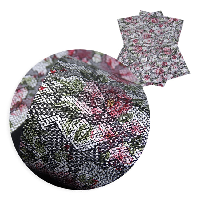 SALE Vintage Rose Black Lace Metallic Silver Embossed Floral ~ Faux Leather Sheets